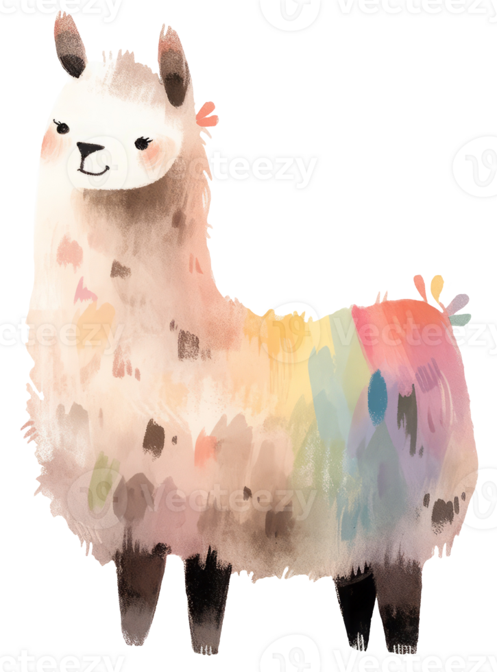 Watercolor llama animal isolated on transparent background, baby illustration png