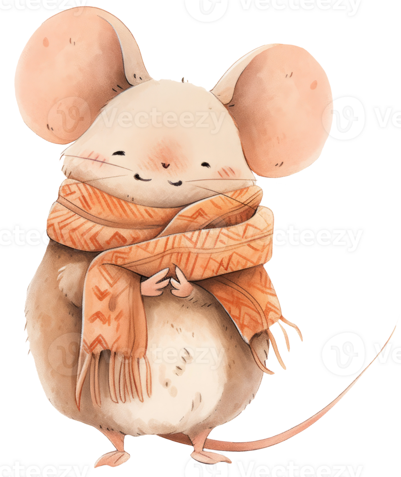 Watercolor dressed mouse animal isolated on transparent background, autumn illustration png