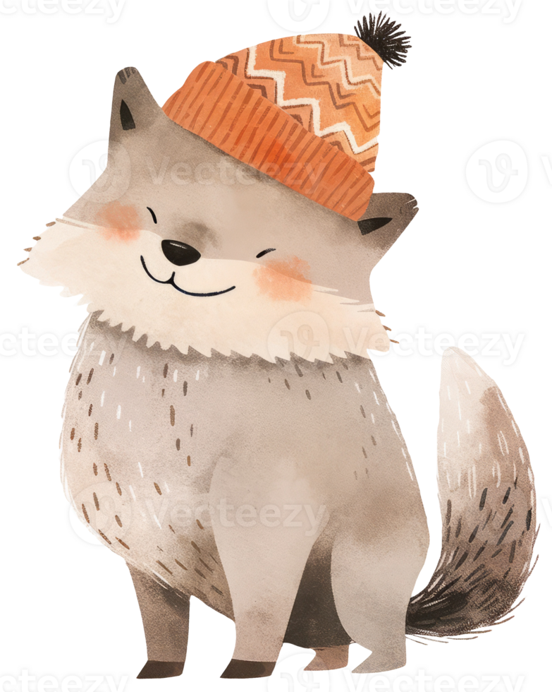 Watercolor dressed wolf animal isolated on transparent background, autumn illustration png