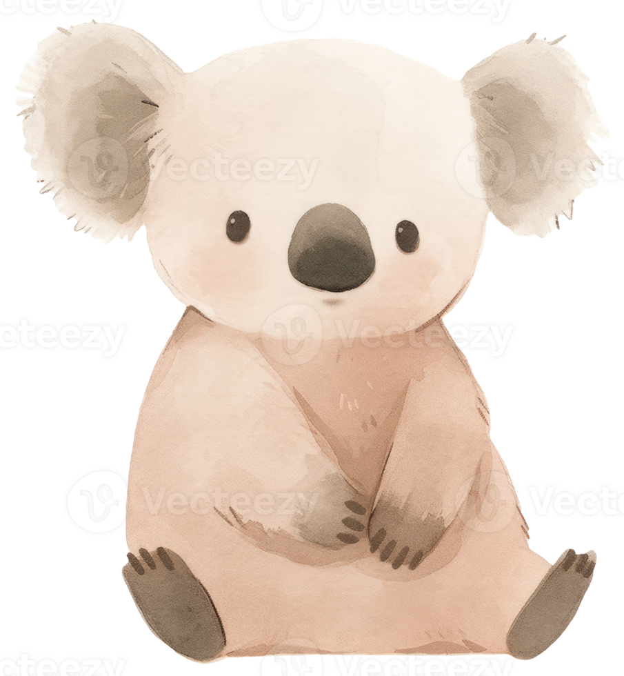 Watercolor koala animal isolated on transparent background, baby illustration png