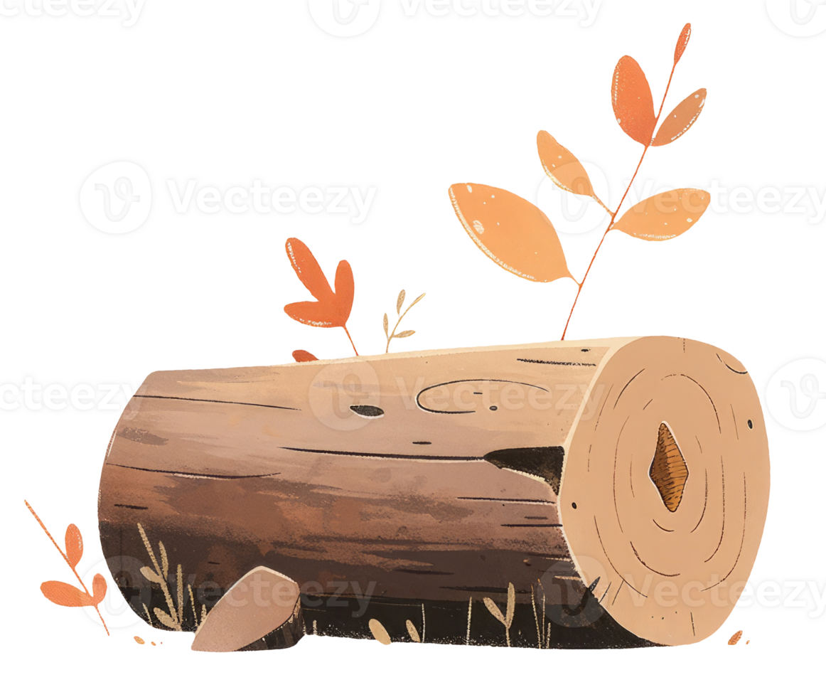 Watercolor snag isolated on transparent background, autumn illustration png