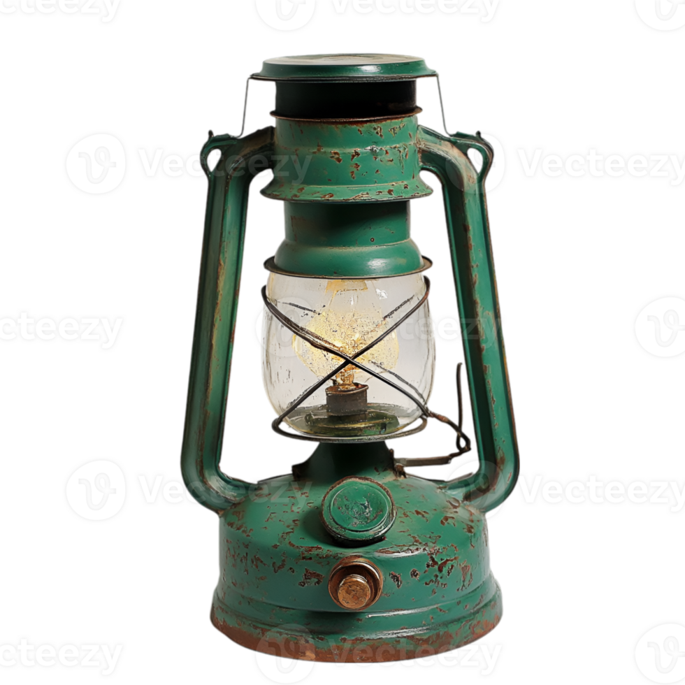 An old fashioned green lantern with a light png