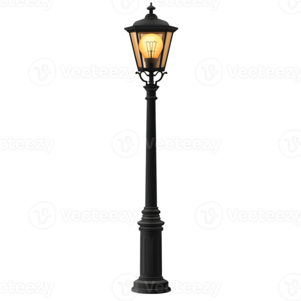 A black street light with a light bulb on top png