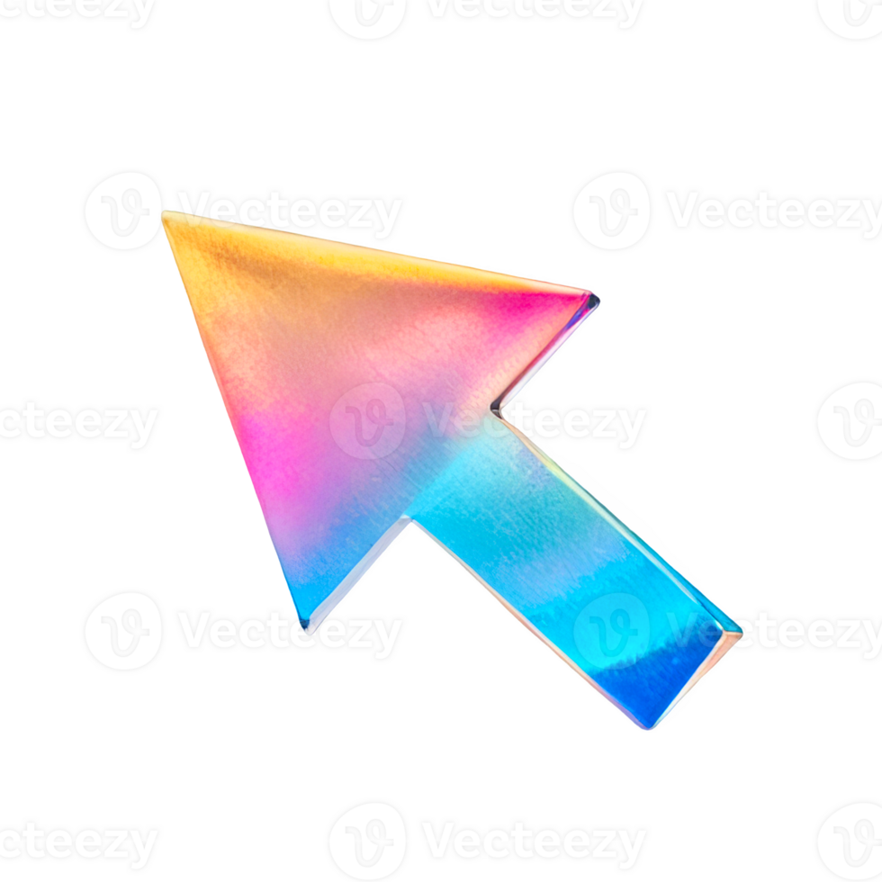3D chrome element in Y2K style, isolated background, liquid holographic metal. A colorful arrow pointing to the left, made of a shiny, metallic material, rainbow of colors. png