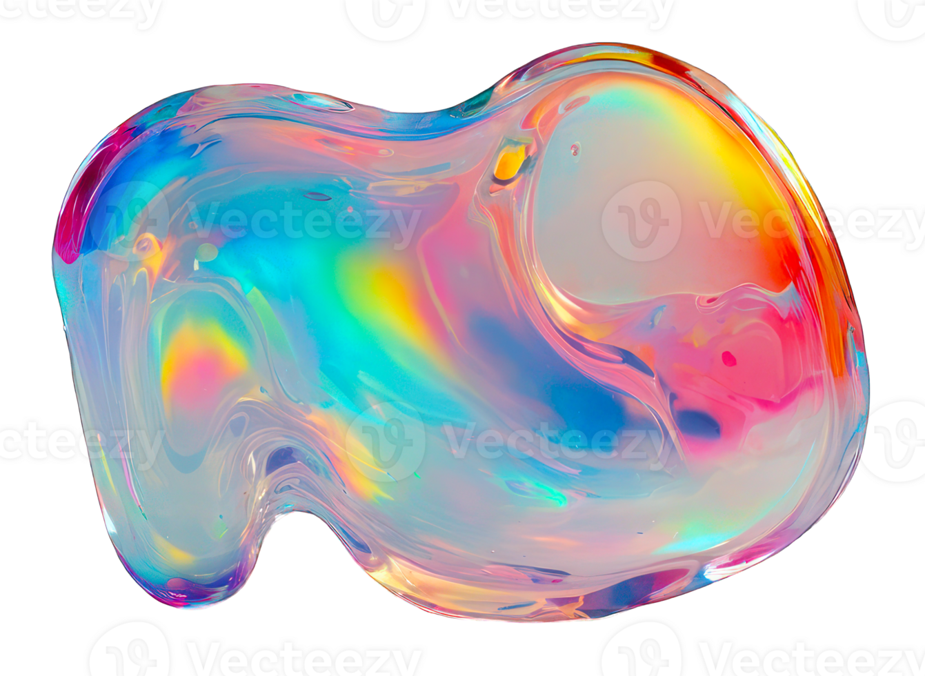 3D render holographic chrome Y2K element, isolated background. Liquid metal, colorful, abstract, and shiny object with rainbow surface. png