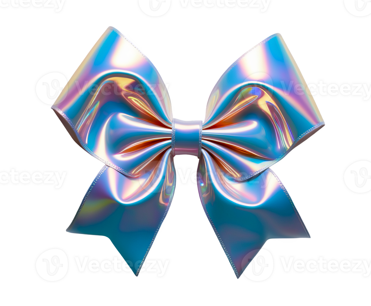 3D chrome element in Y2K style, isolated background, liquid holographic metal. Shiny, iridescent blue ribbon with a gold trim, metallic sheen. png