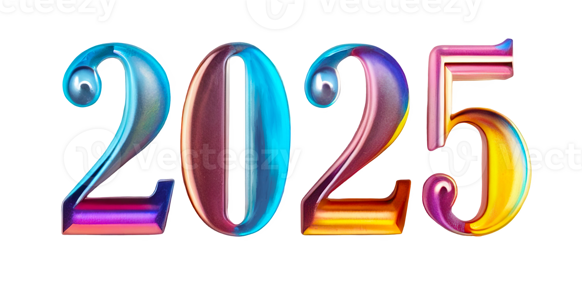 3D chrome element in Y2K style, isolated background, liquid holographic metal. Year is twenty twenty five, colorful and creative font made of different colors, 2025. png
