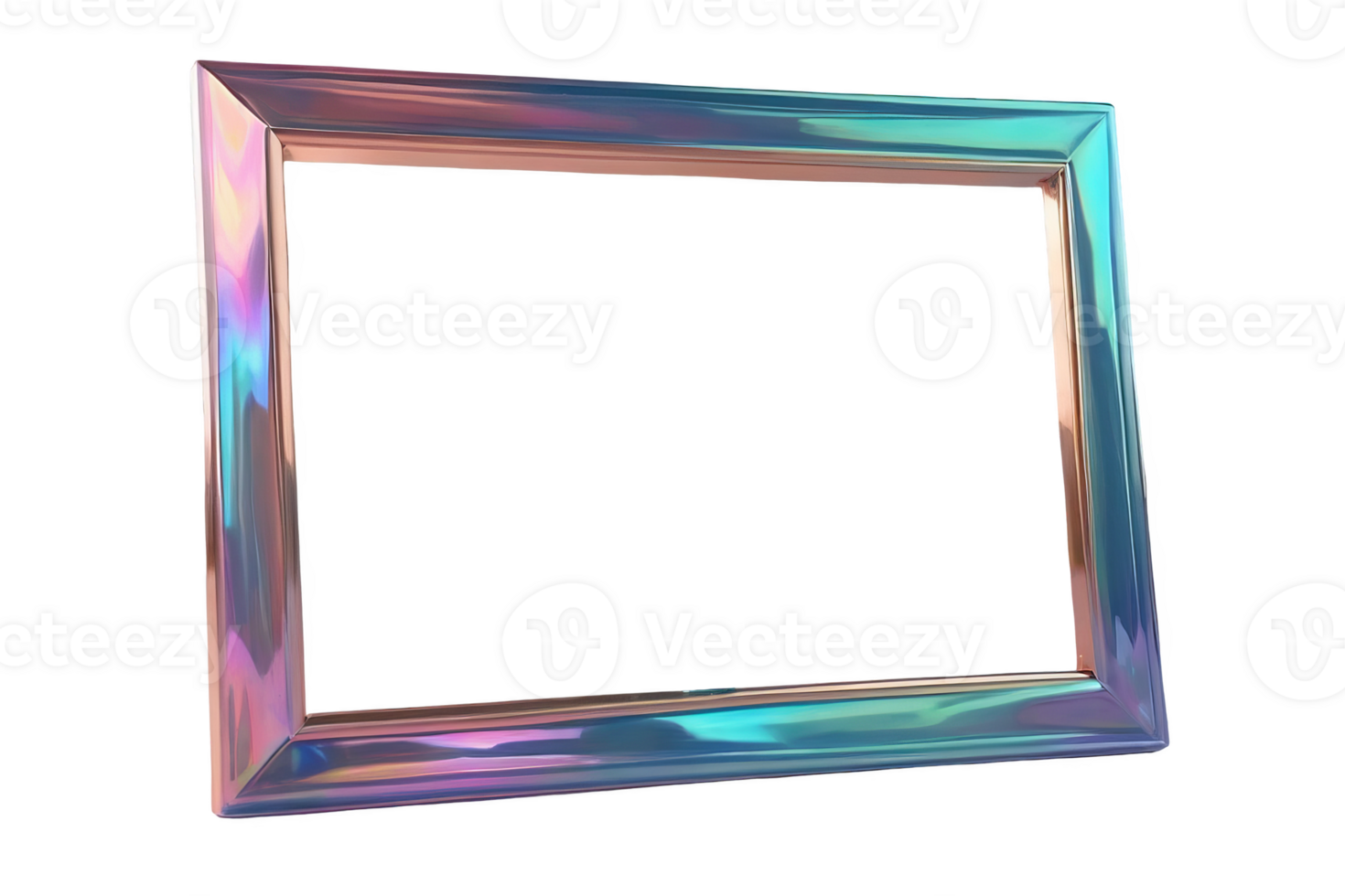 3D chrome element in Y2K style, isolated background, liquid holographic metal. Frame with blue and purple border, rectangular and has a metallic finish, shiny surface. png