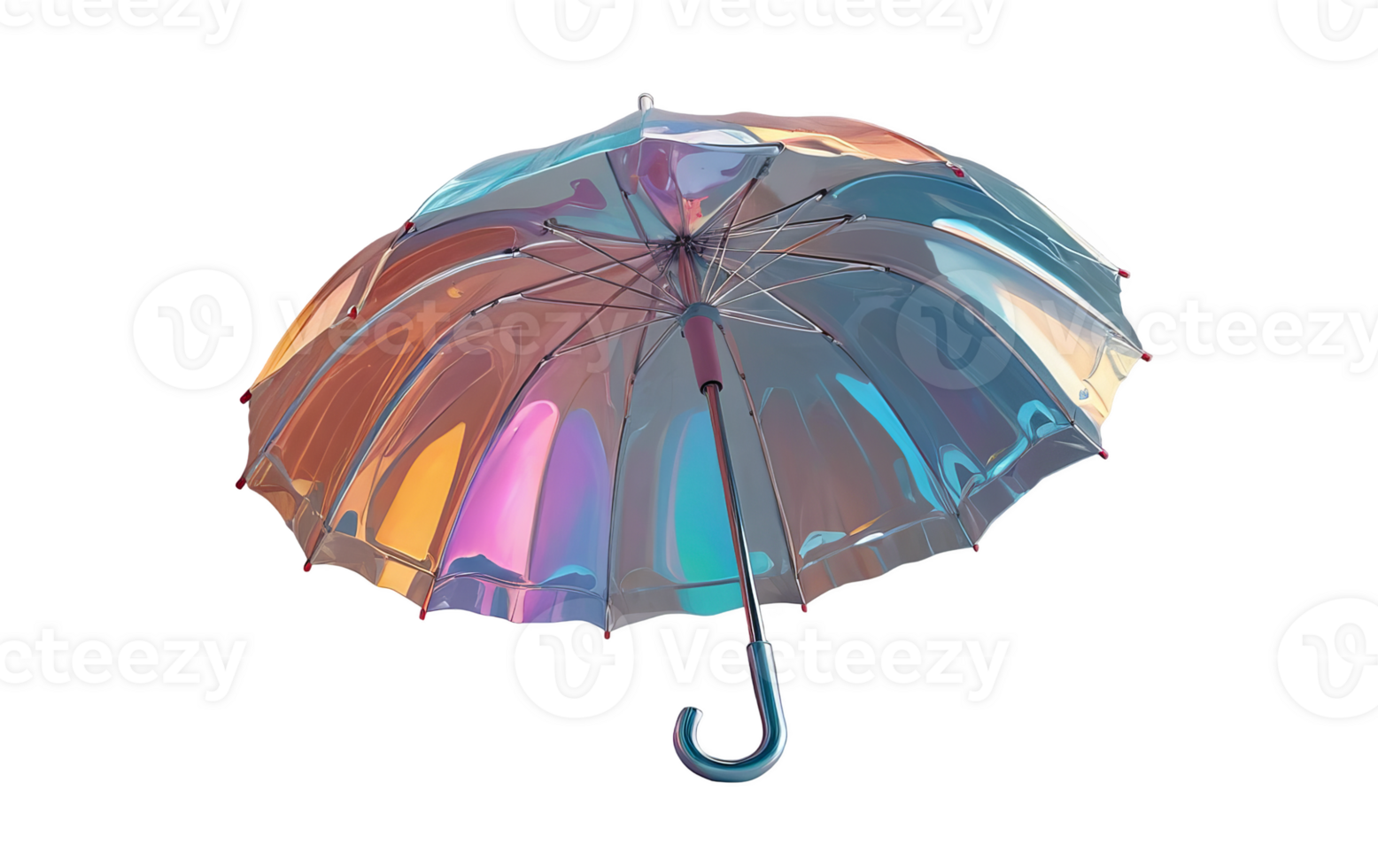 3D chrome element in Y2K style, isolated background, liquid holographic metal. Colorful umbrella made of a shiny material, metallic vibrant colors. png