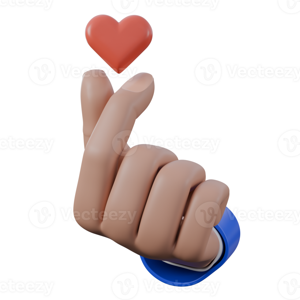 3d illustration of finger heart gesture png