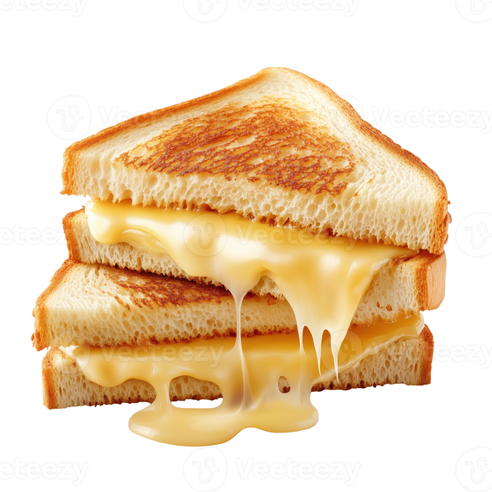 Delicious grilled cheese sandwich with melted cheese oozing between crispy toasted bread slices. png