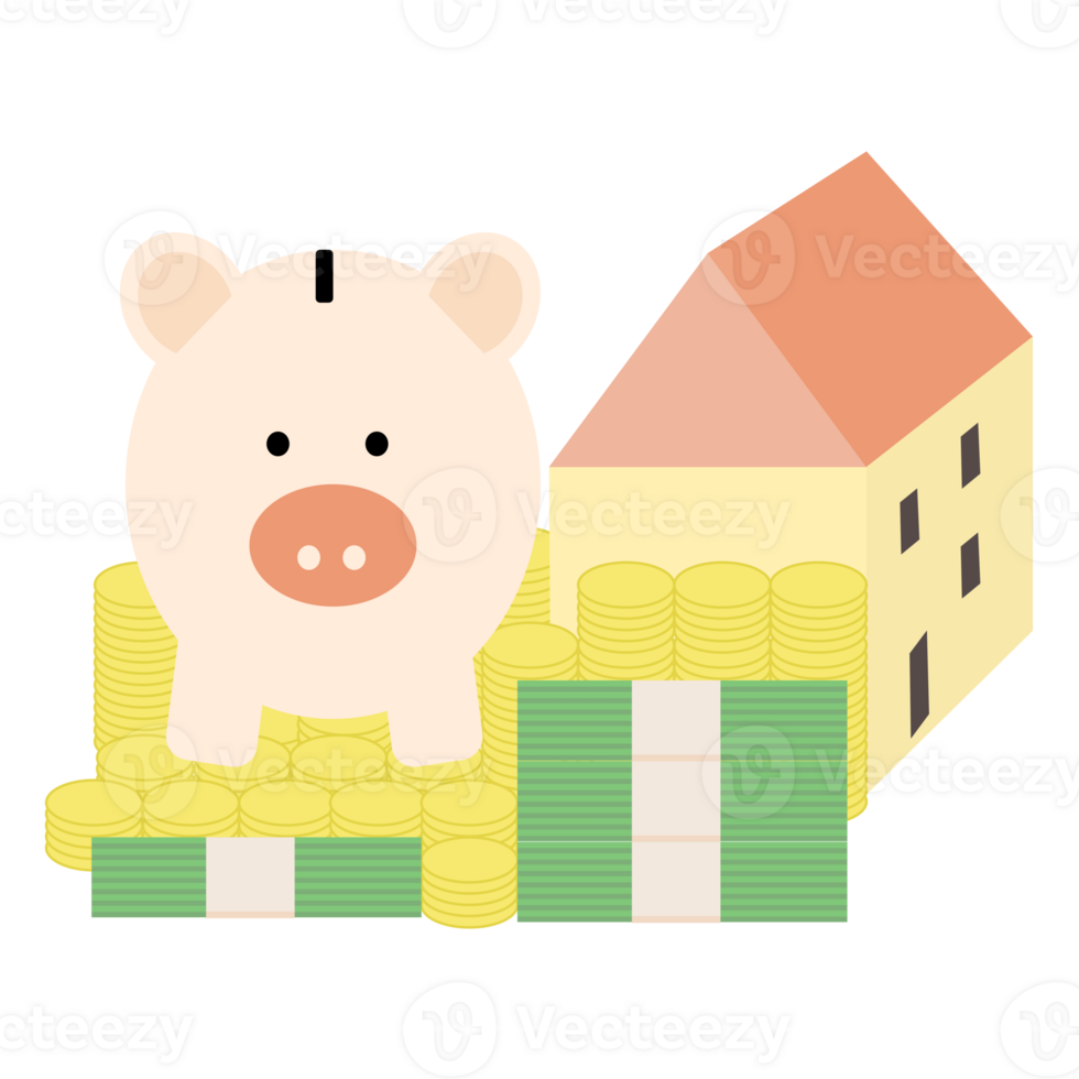 Saving money concept for the future ,Piggy bank ,house ,coin ,banknote. png