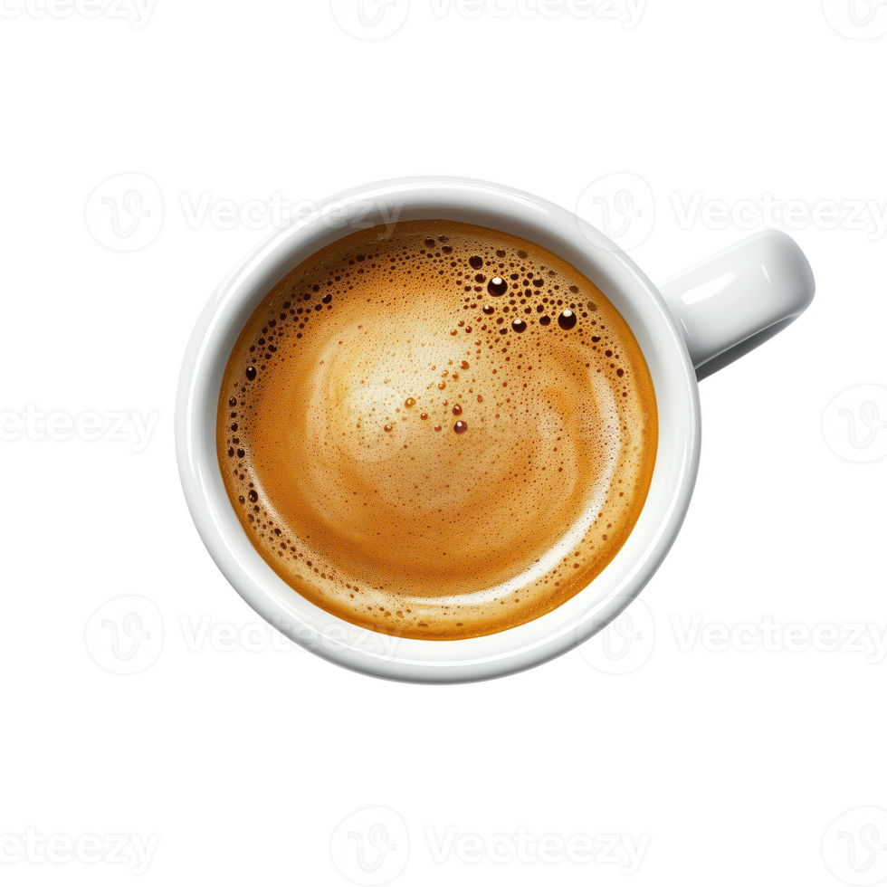 A close-up view of a freshly brewed cup of coffee, showcasing the rich crema on top. Perfect for coffee enthusiasts and beverage promotions. png