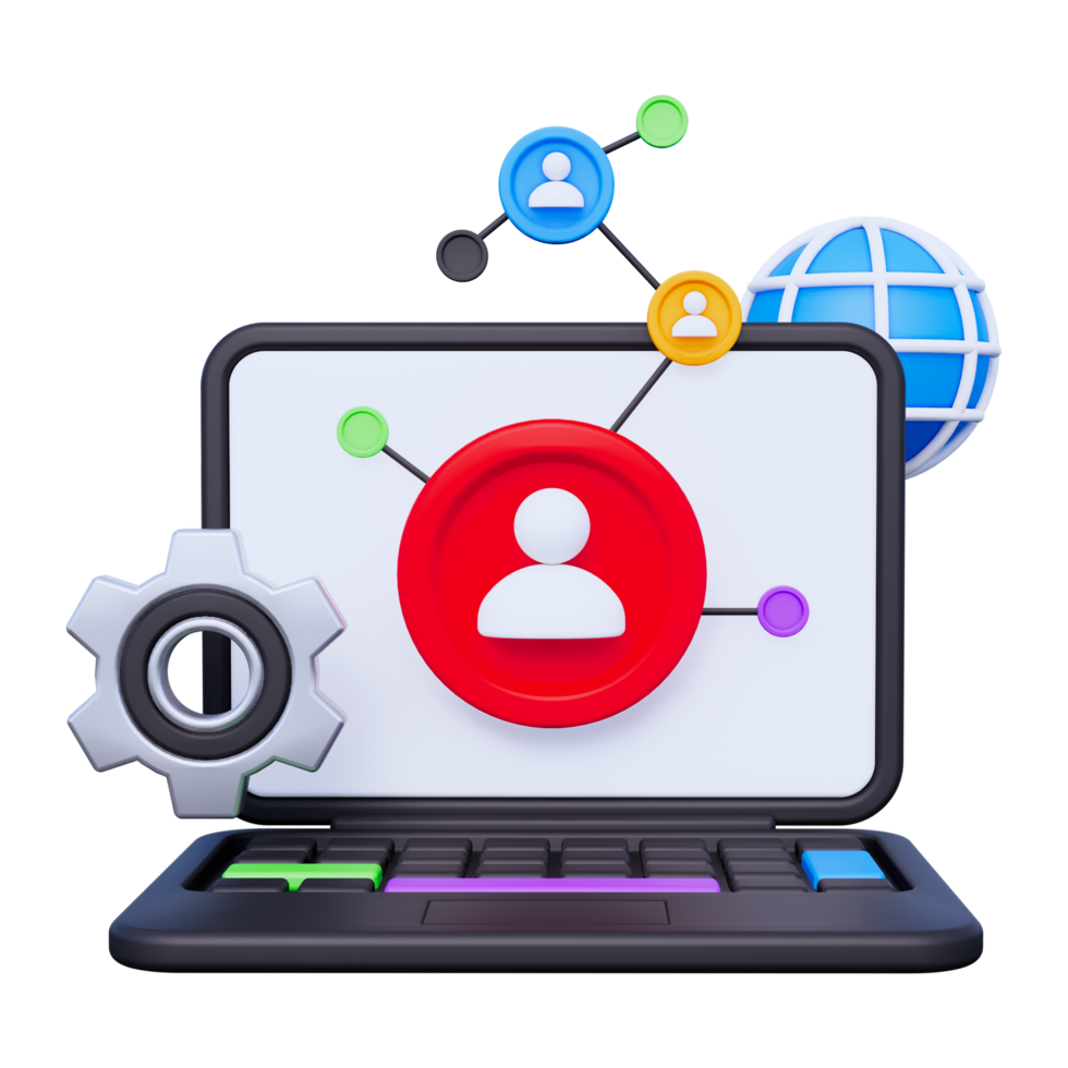 A laptop with a social network icon and a globe png