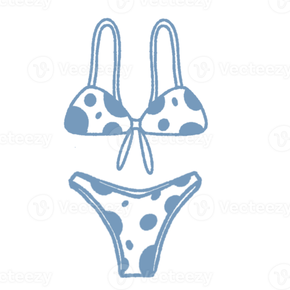 Cute hand draw white and blue bikini of summer stickers for daily planner, scrapbooking elements. png