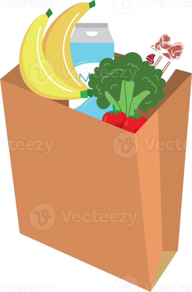 A brown paper bag with fruit and vegetables png