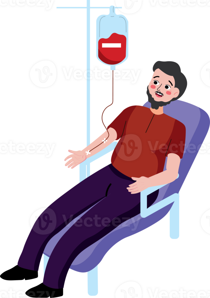 A man is sitting in a chair with a blood bag png