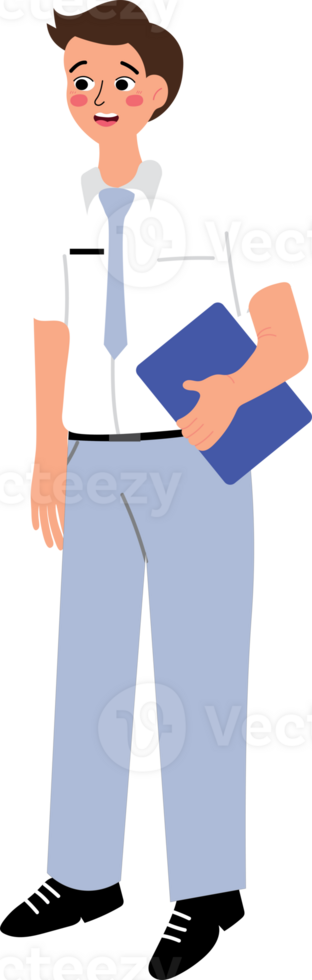 A cartoon man in a tie and shirt holding a folder png