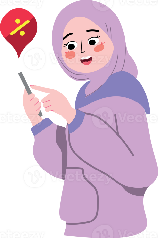 A muslim woman using a smartphone png