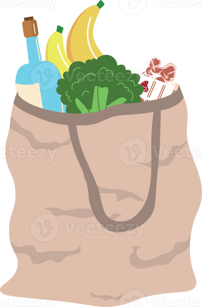 A grocery bag filled with food and drinks png