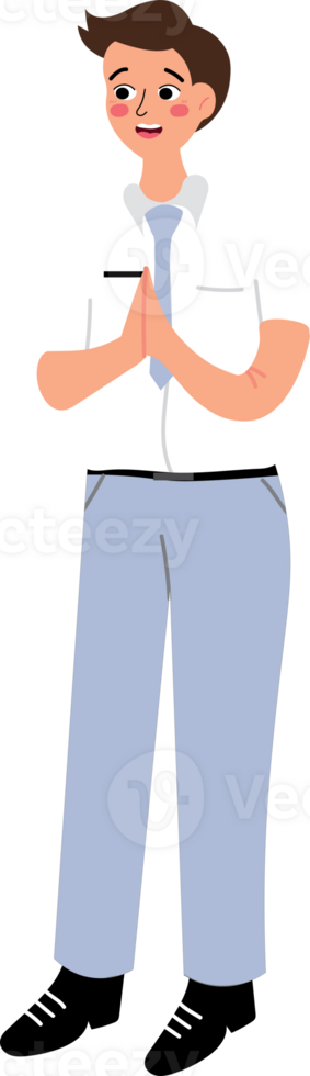 A cartoon man in a white shirt and blue pants png