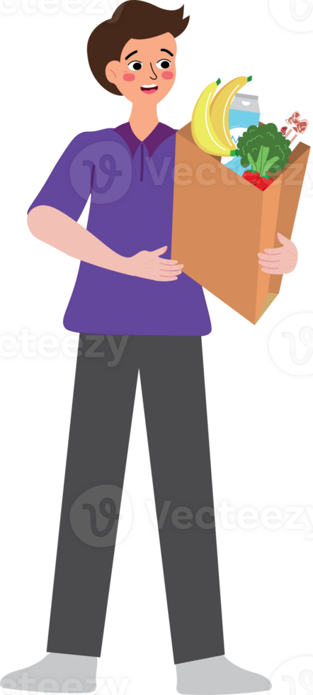 A man holding a box with food and drinks png