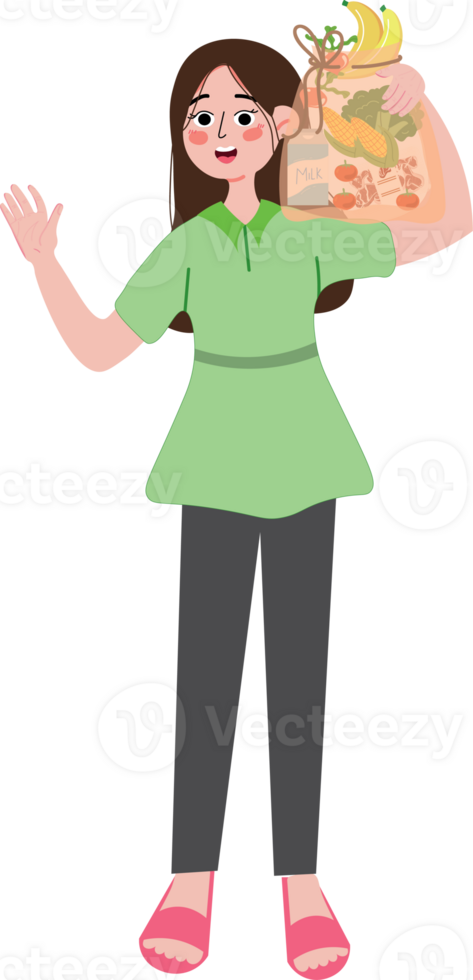 A woman holding a bag of food png