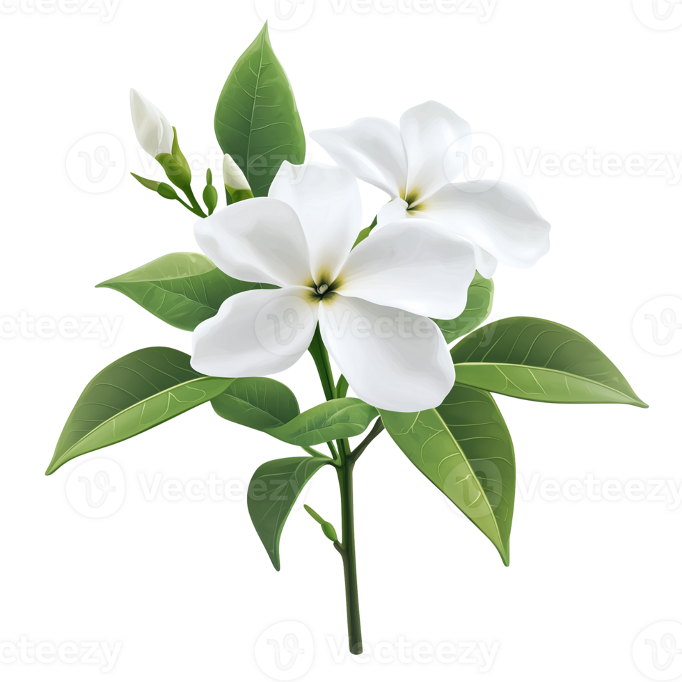 Transparent Jasmine Flower Image with Green Foliage png