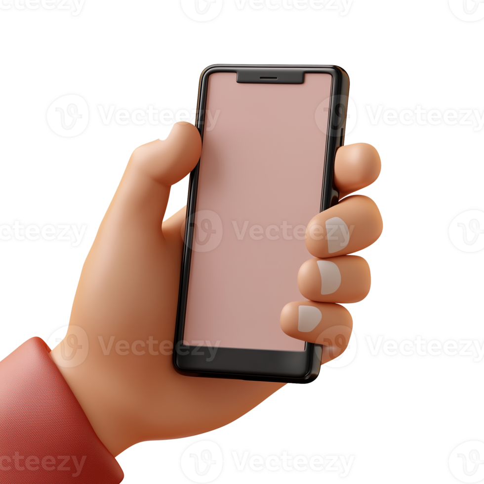 Transparent 3D Illustration of a Hand Holding a Mobile Phone png