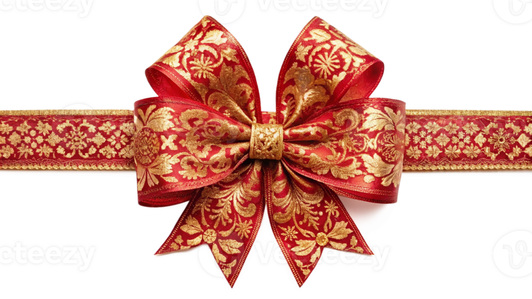 Red and Gold Decorated Gift Bow Ribbon Lace Clipping Path png