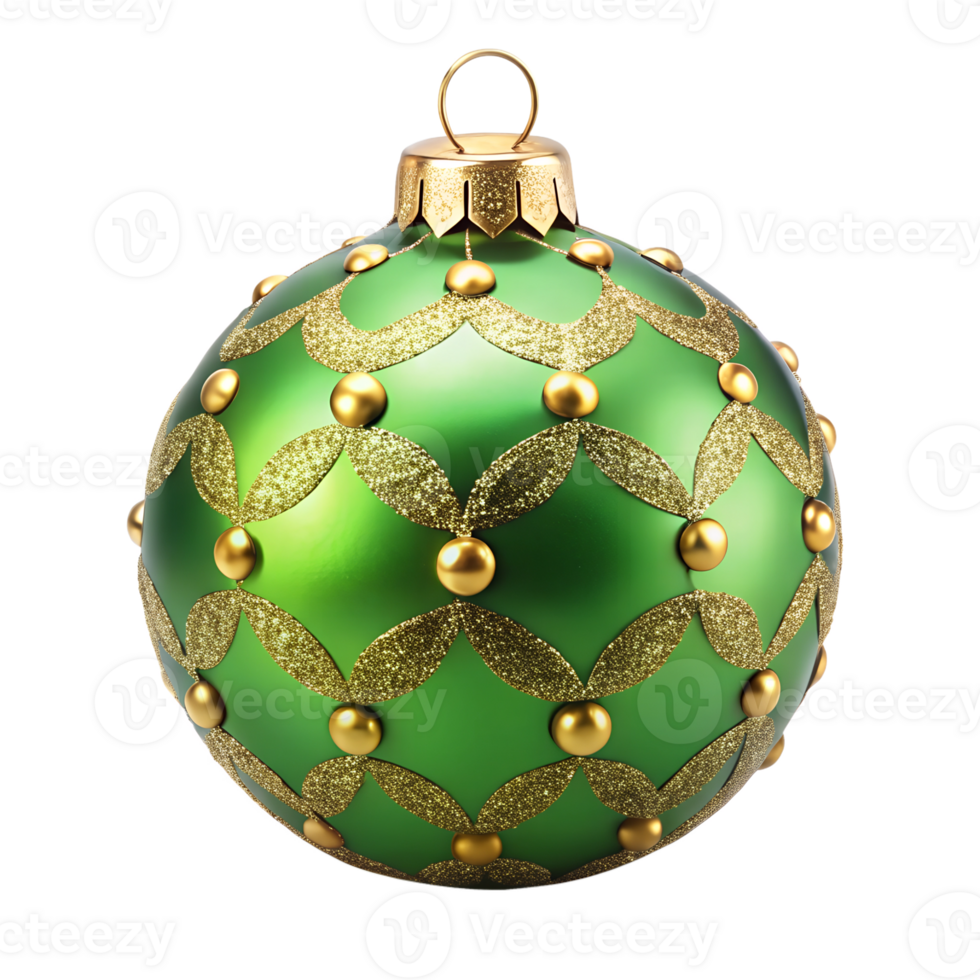 Green Shiny Christmas Ball Ornament for Christmas Tree Decoration Clipping Path on Transparent background png