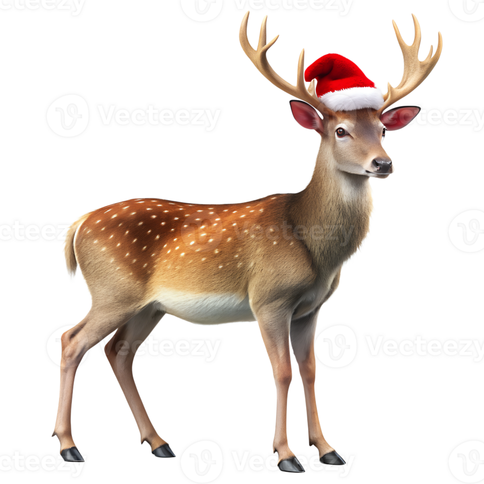 Christmas Deer in Red Christmas Hat Path on Transparent background png