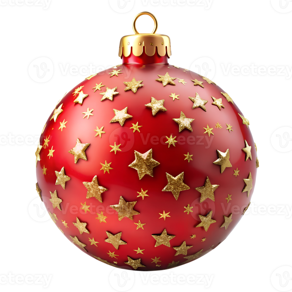 Red Christmas Ball with Stars Ornament for Christmas Tree Decoration Clipping Path on Transparent background png