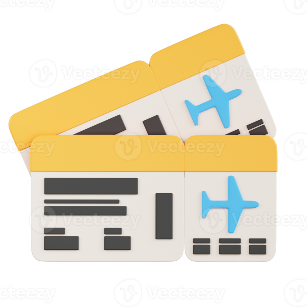 Two yellow and white tickets with an airplane on them png