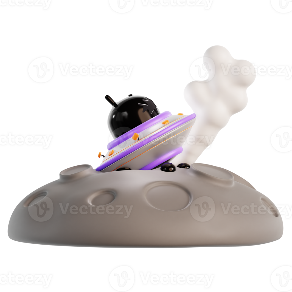 Broken UFO 3D Icon Illustration png
