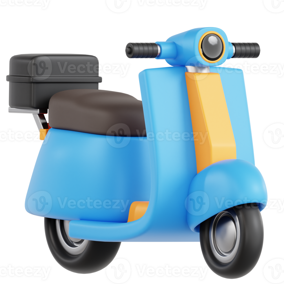 A blue scooter with a black box on top png