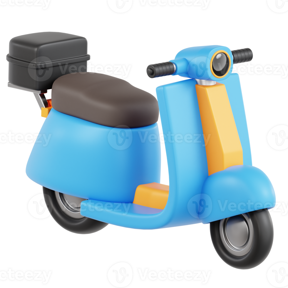A blue scooter with a black box on top png