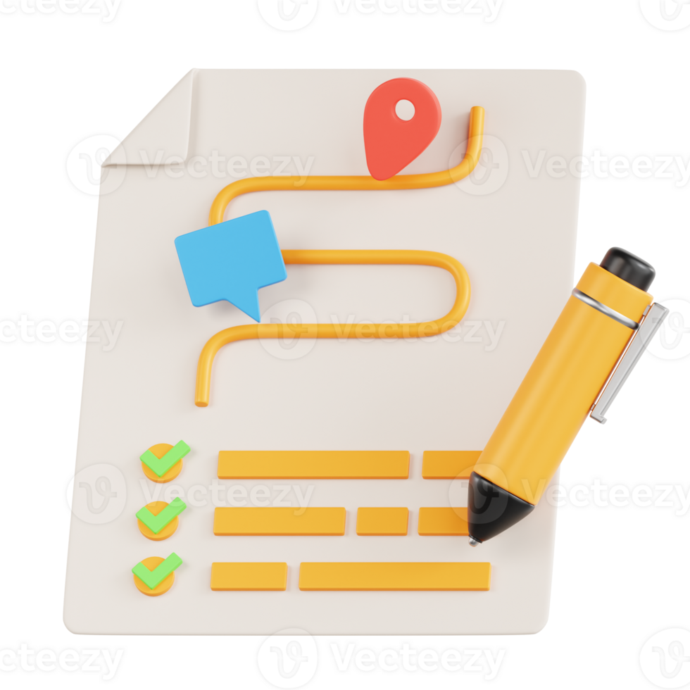 A checklist with a pen and a map png