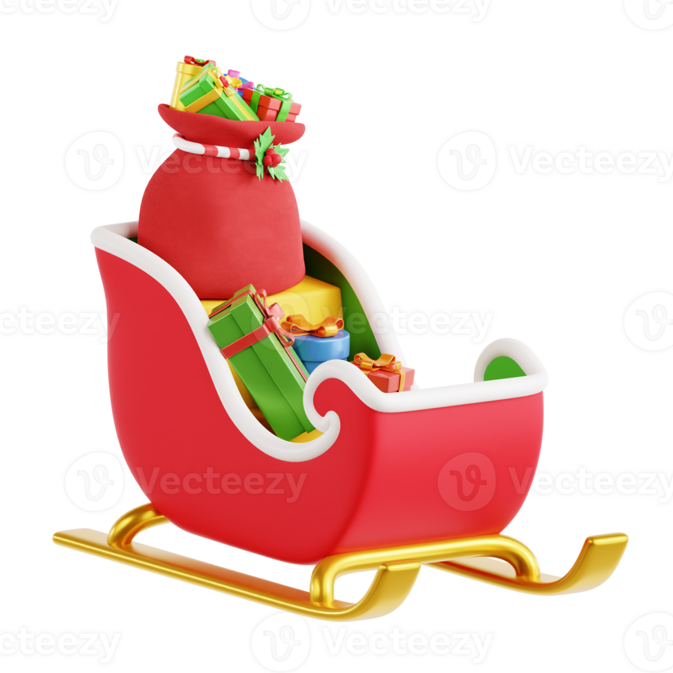 Santa Sledge with Gifts 3D Icon Illustration png