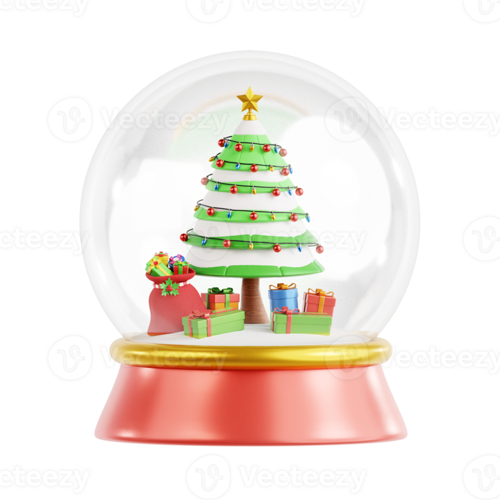 Christmas Snow Globe with Pine Tree and Gift Boxes Inside 3D Icon Illustration png