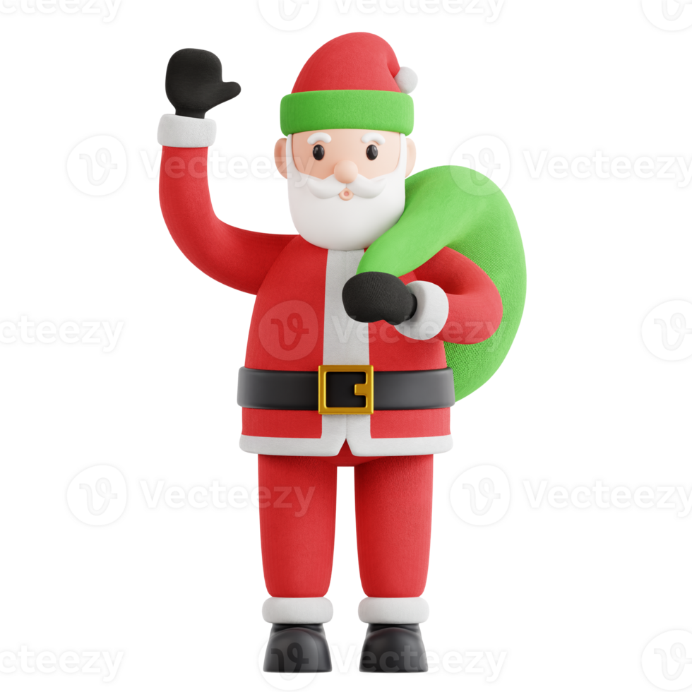 Santa Say Hallo Holding Bag 3D Icon Illustration png