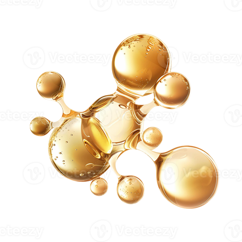 Detailed Molecule and Golden Liquid Bubble Isolated Image png