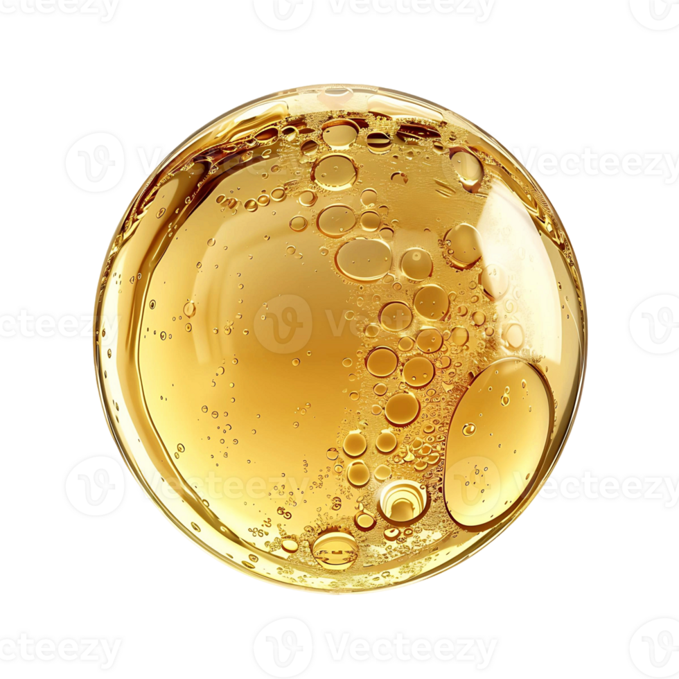 Detailed Golden Liquid Oil Bubble Elements on Transparent png