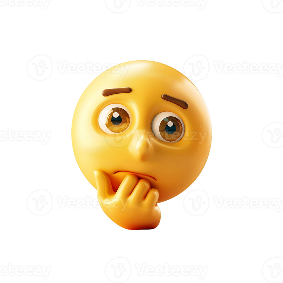 Pondering Face 3D Emoji on Transparent Background png