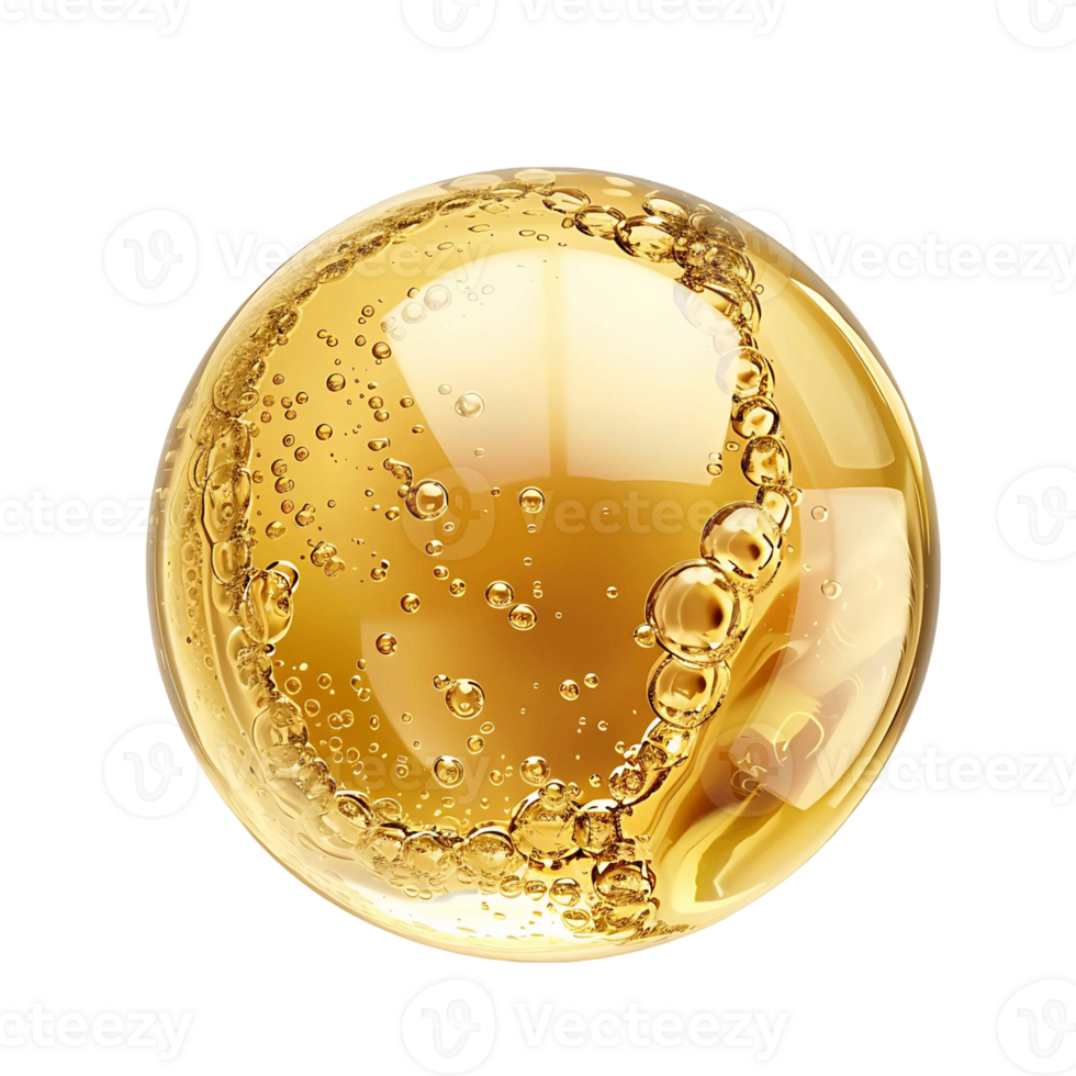 Stunning 3D Rendering of Golden Liquid Oil Bubble Elements png