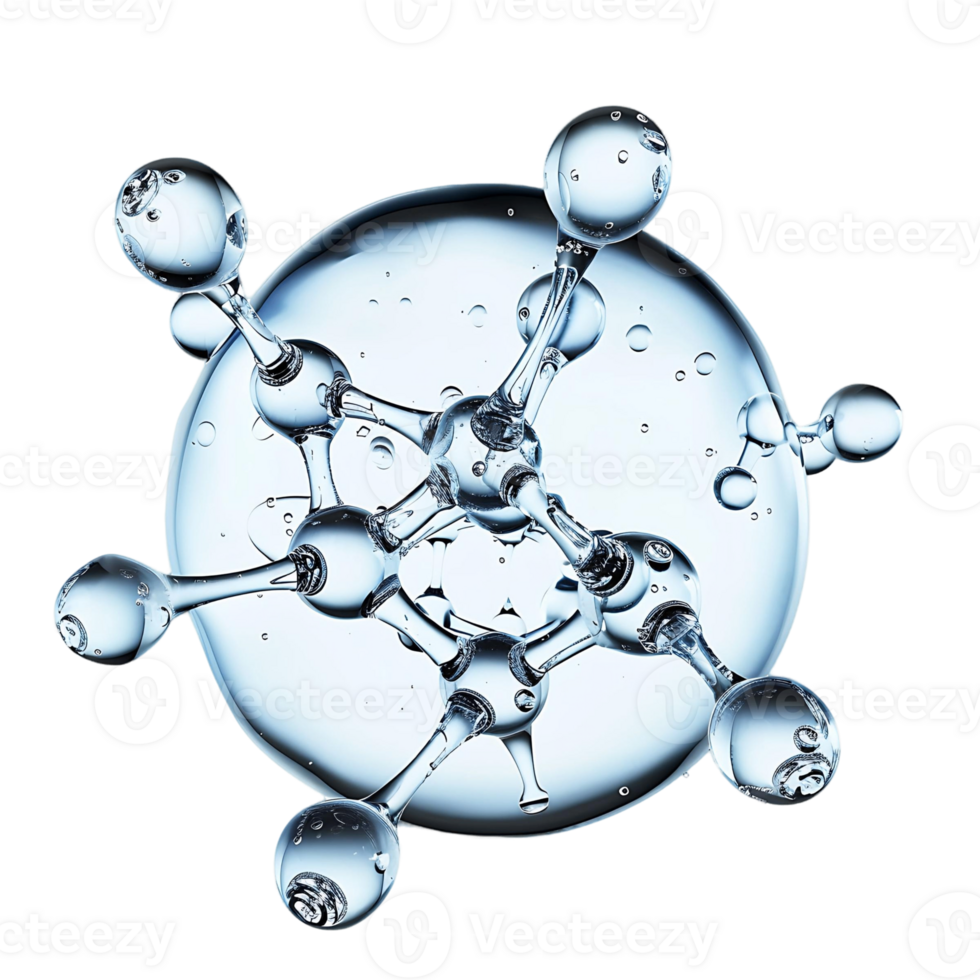 Molecule and Water Bubble 3D Rendering on Transparent Background png