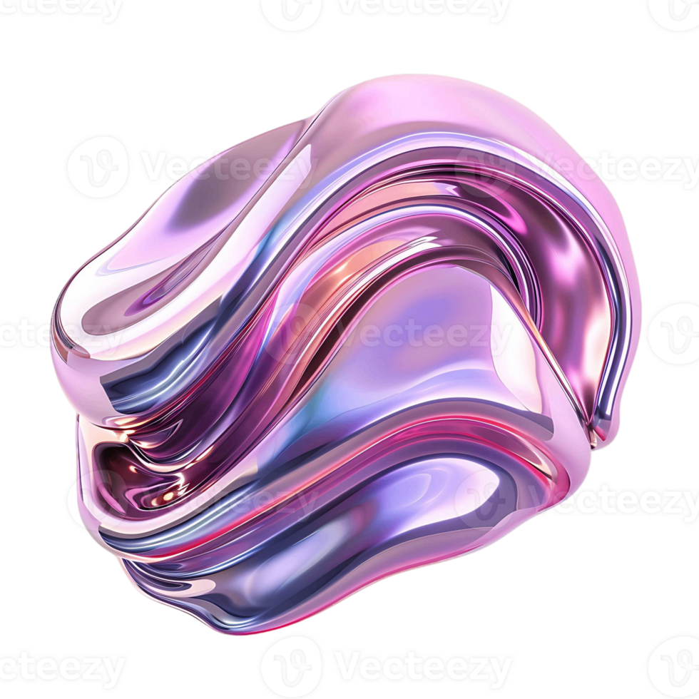Pink Holographic 3D Liquid Metal Elements on Transparent Background png