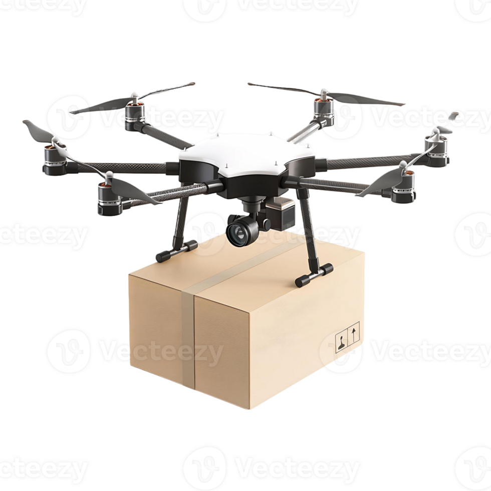 Drone Flying with Package Box for Creative Projects png