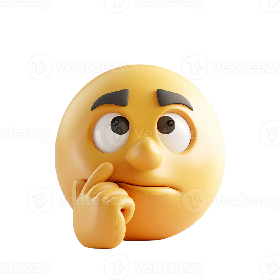 Stunning 3D Rendering of Puzzled Thinking Face Emoji png