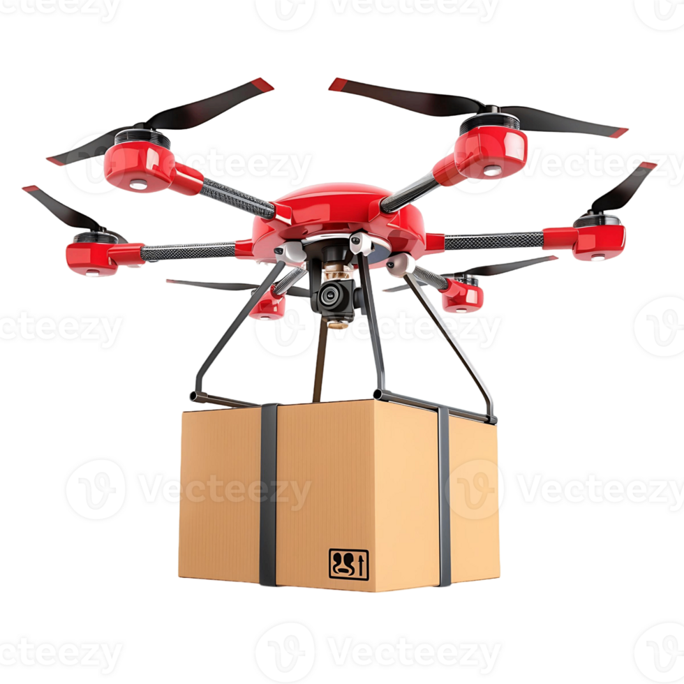 Delivery Drone Flying with Package Box 3D Rendering png